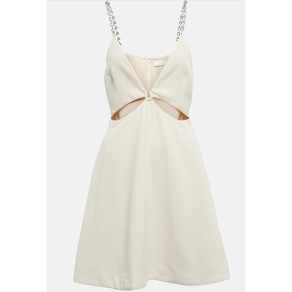 Simkhai Mini Dress Ellis embellished crêpe in Cream Cut Out Chain Straps Size 0 - Picture 2 of 11